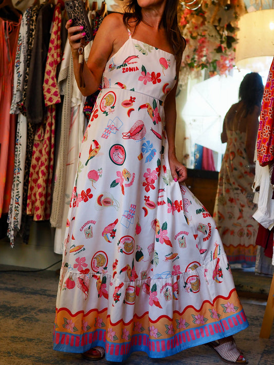 Superbe robe écru et motifs .Dos élastique. Bretelles réglables.
65% Coton 35% Lin.
Taille S/M et L/XL.
S/M Tour de poitrine 94cm et L/XL 108cm.