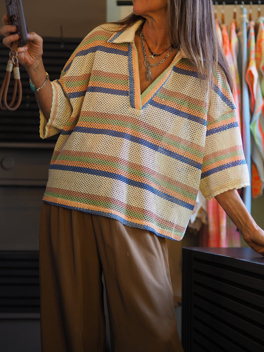 Taille unique convient du 36 au 42/44.

Mesures : Tour de&nbsp; poitrine 130cm Longueur dos 60cm.&nbsp;
Composition : 80% Coton 20% Polyester.
Cathy mesure 1m66 fait un 36 et porte une taille unique.


Blouse légérement ajourée, magnifique.