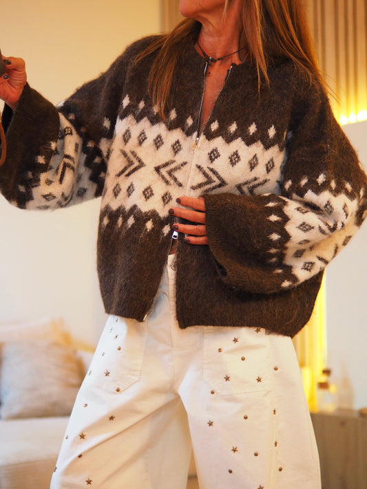Gilet marron écru. Double zippe.