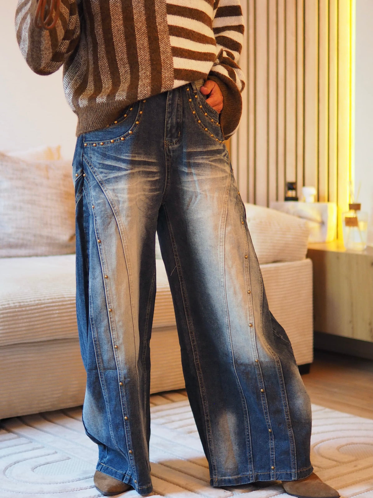 Magnifique jeans Balloon avec clous.